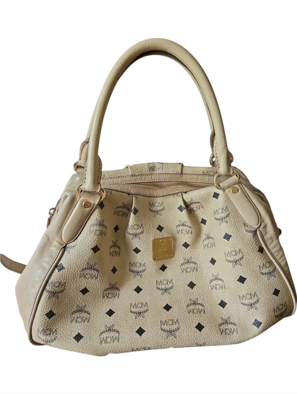 MCM Visetos Monogram Satchel Bag Beige